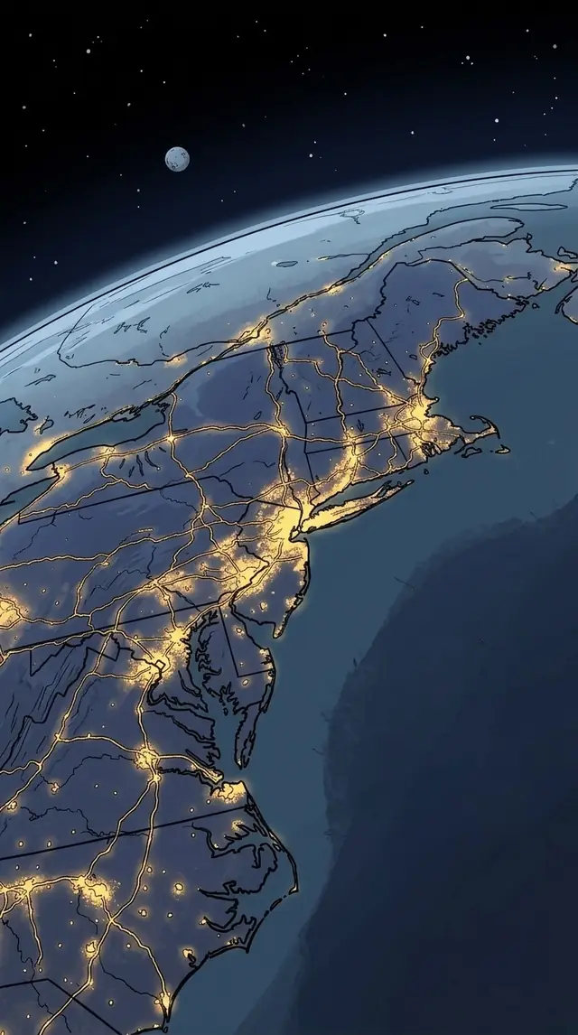 The east coast seen from orbit at night